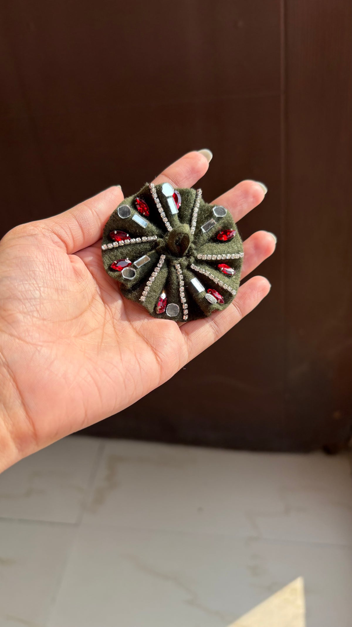 Gopu Olive Green - Red Stone (Winter frock)