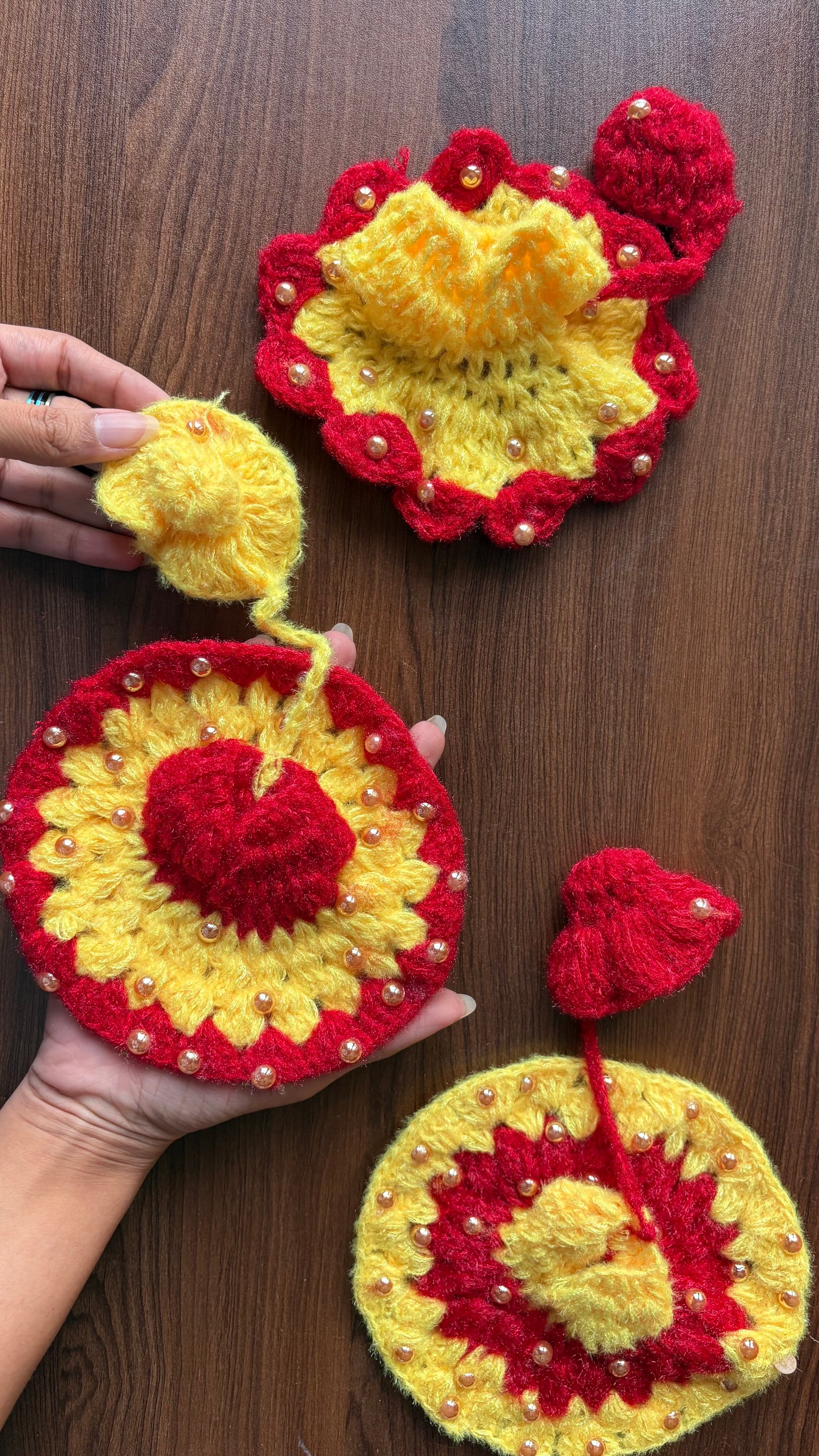 Yellow-Red Moti Frock Size 2