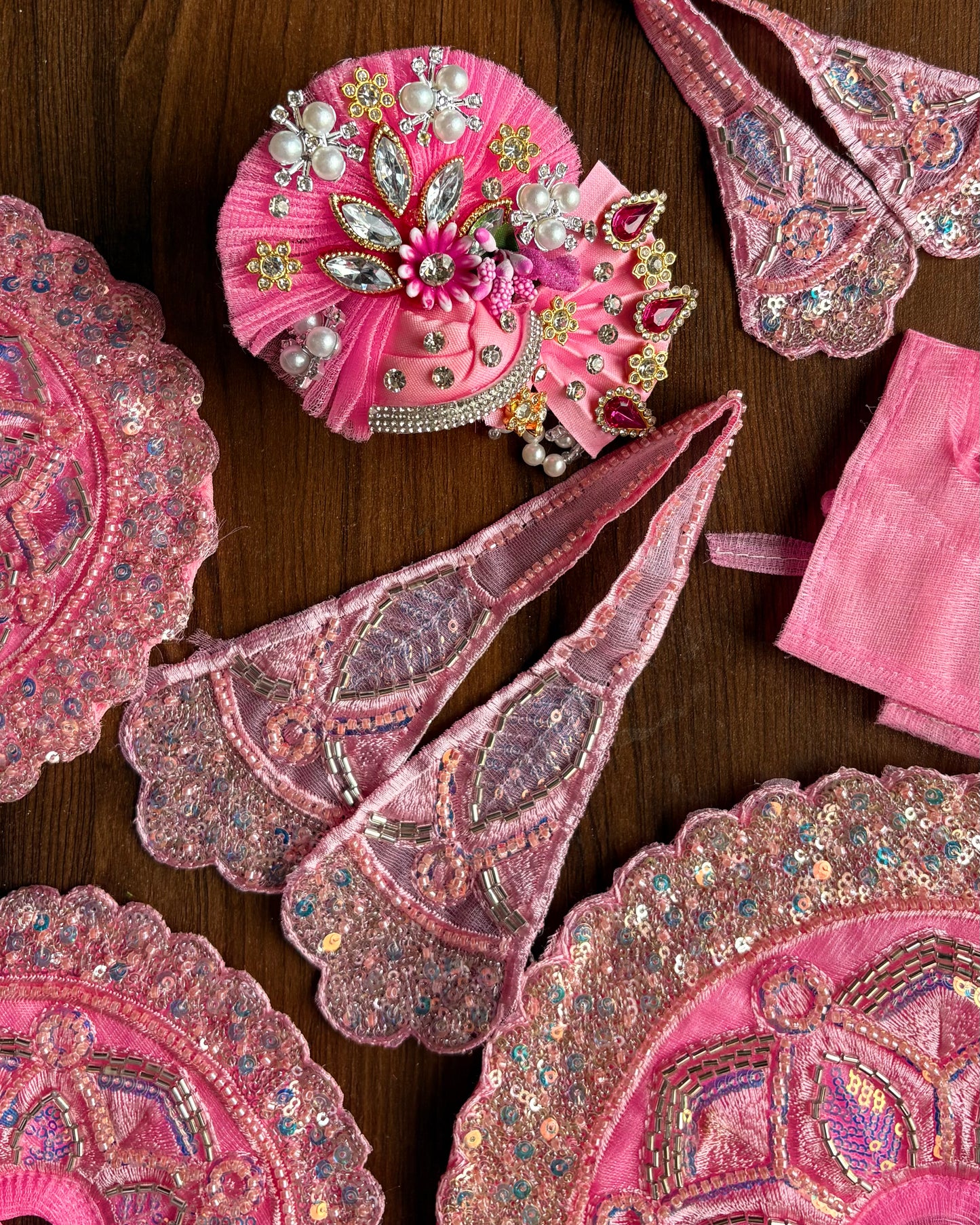 Blush Pink Handwork Collection Laddu Gopal + Mukut (Designer Frock) (4pc set) 🩷🌸