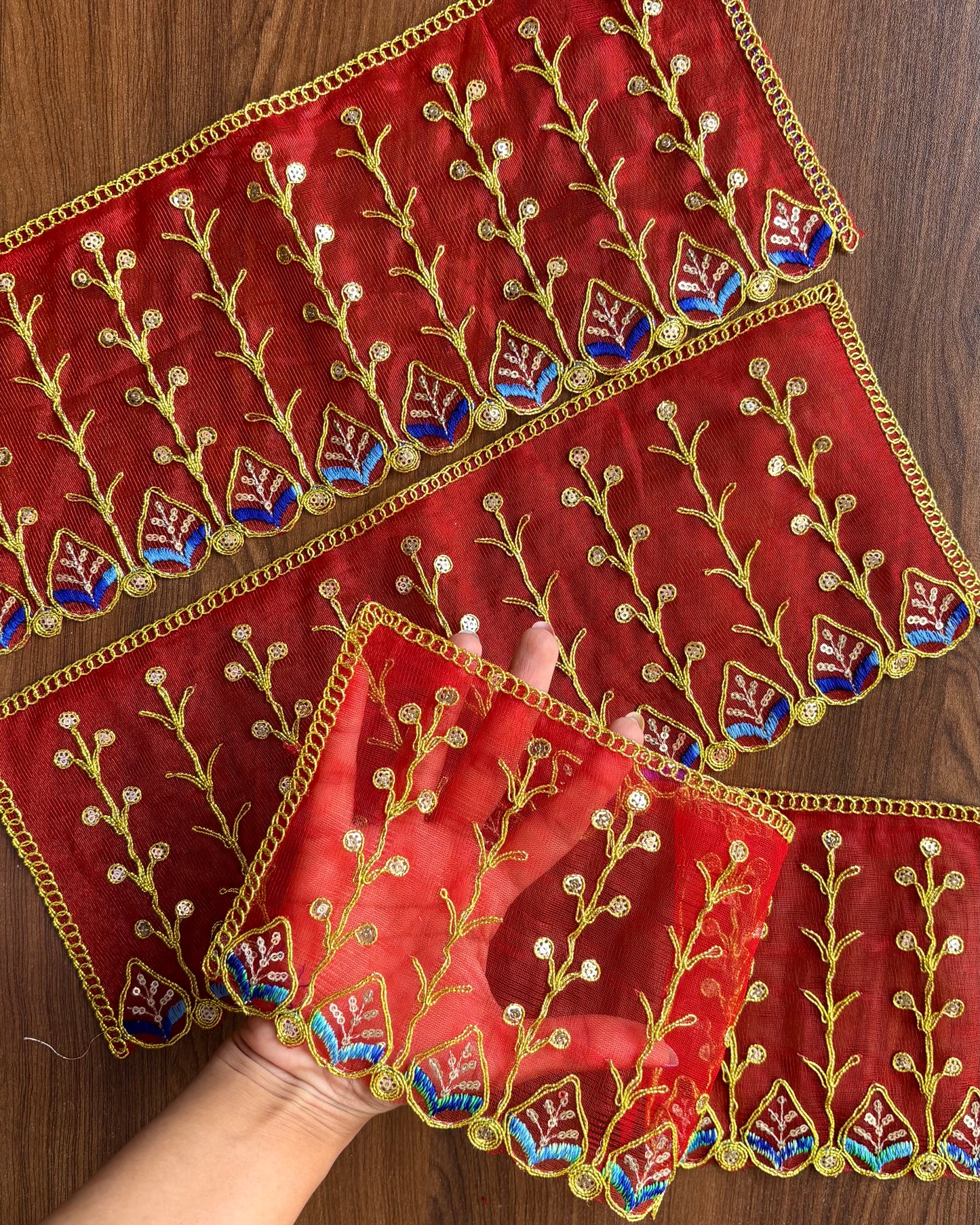 Red Golden - Blue Net Chunni (Radha Rani) ❤️