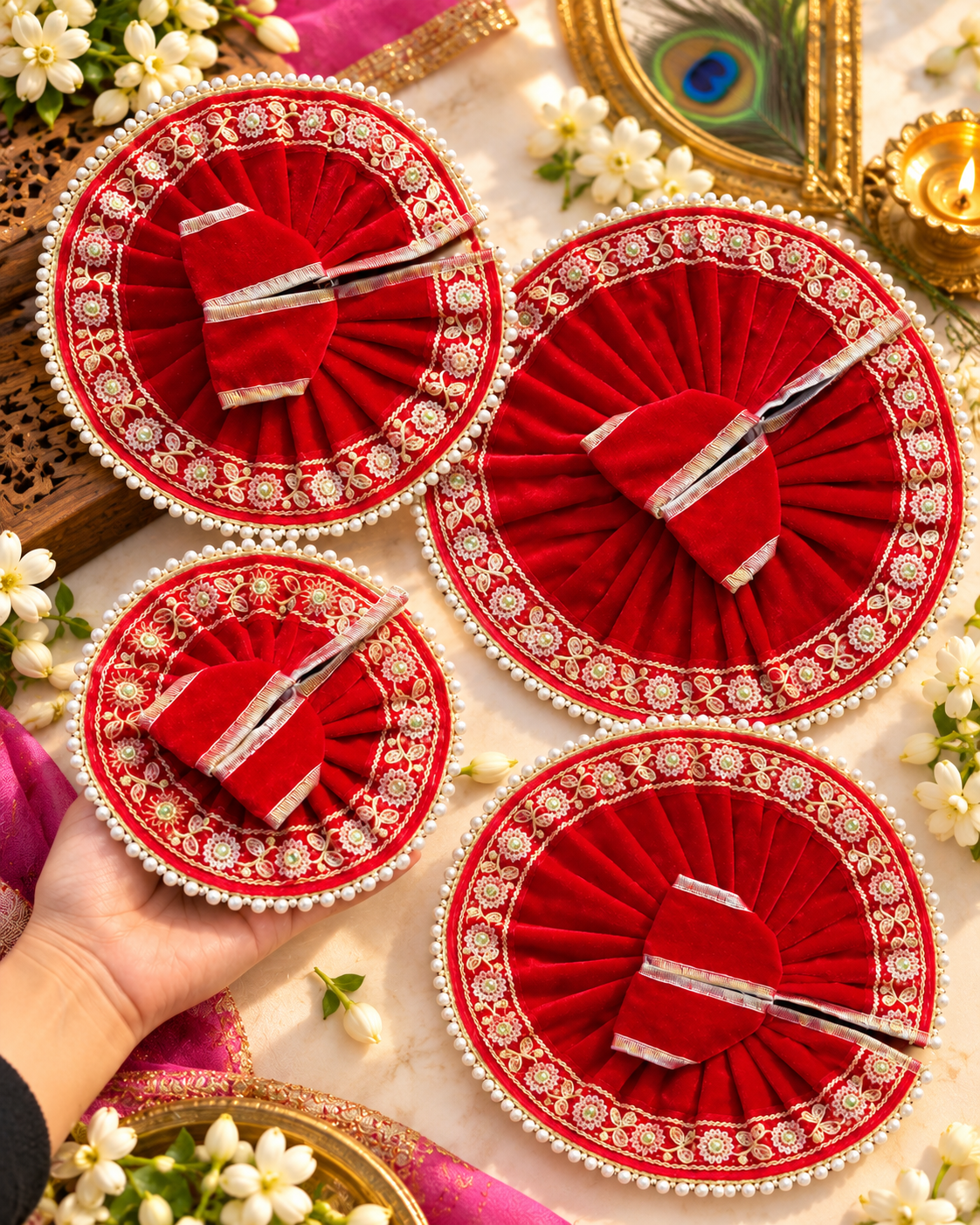 Rajwadi Pearl Border Velvet Poshak π for Laddu Gopal