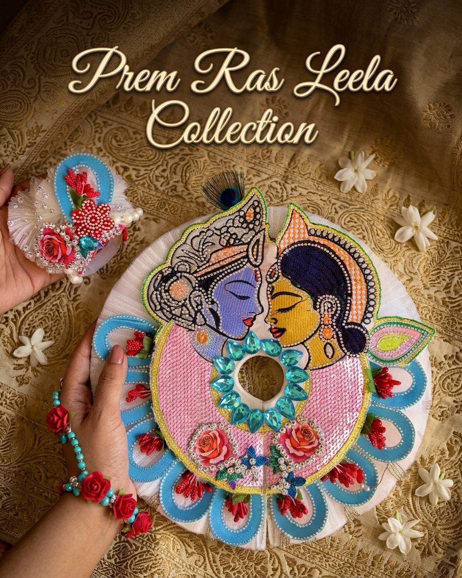 Prem Ras Leela Poshak 🩵Collection + Mukut Pagdi (Premium Designer Frock)
