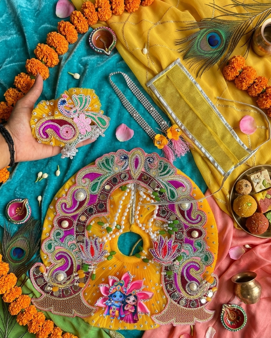 Radha Shyam Kesar Morangi Designer Poshak 💛💜 + Mukut Pagdi (Janmashtami)