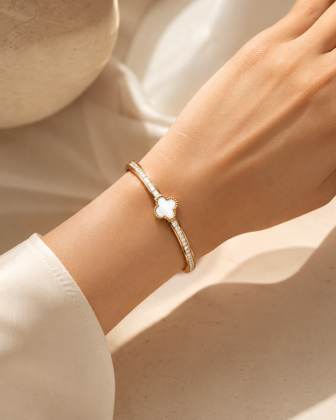 Moonlight with studded Diamond, Gold Cuff Bracelet (Korean) ⭐️