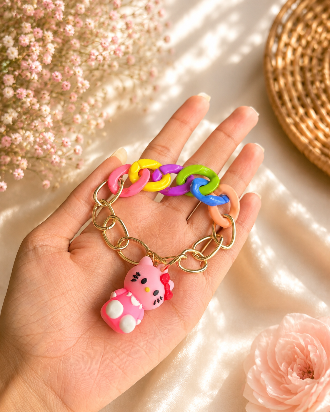 Kawaii Kitty Charm Bracelet – Color Pop Edition 🩷🌈