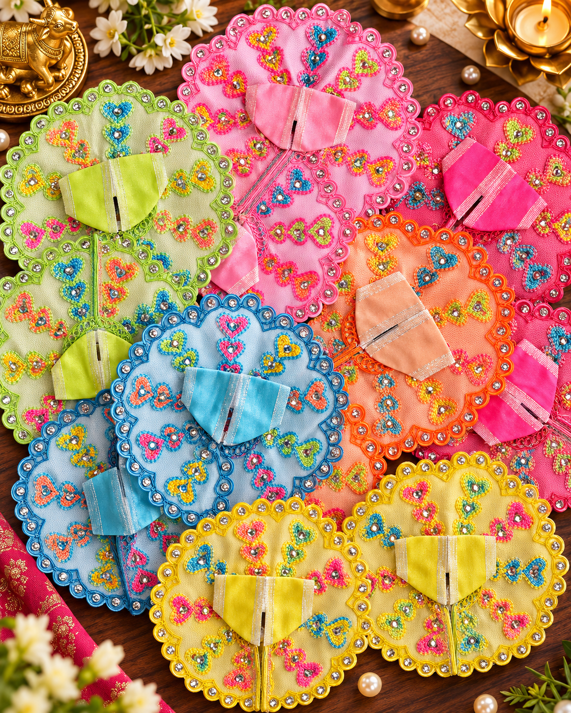 Rainbow Thread Embroidery Heart Frock for Laddu gopal 🌈