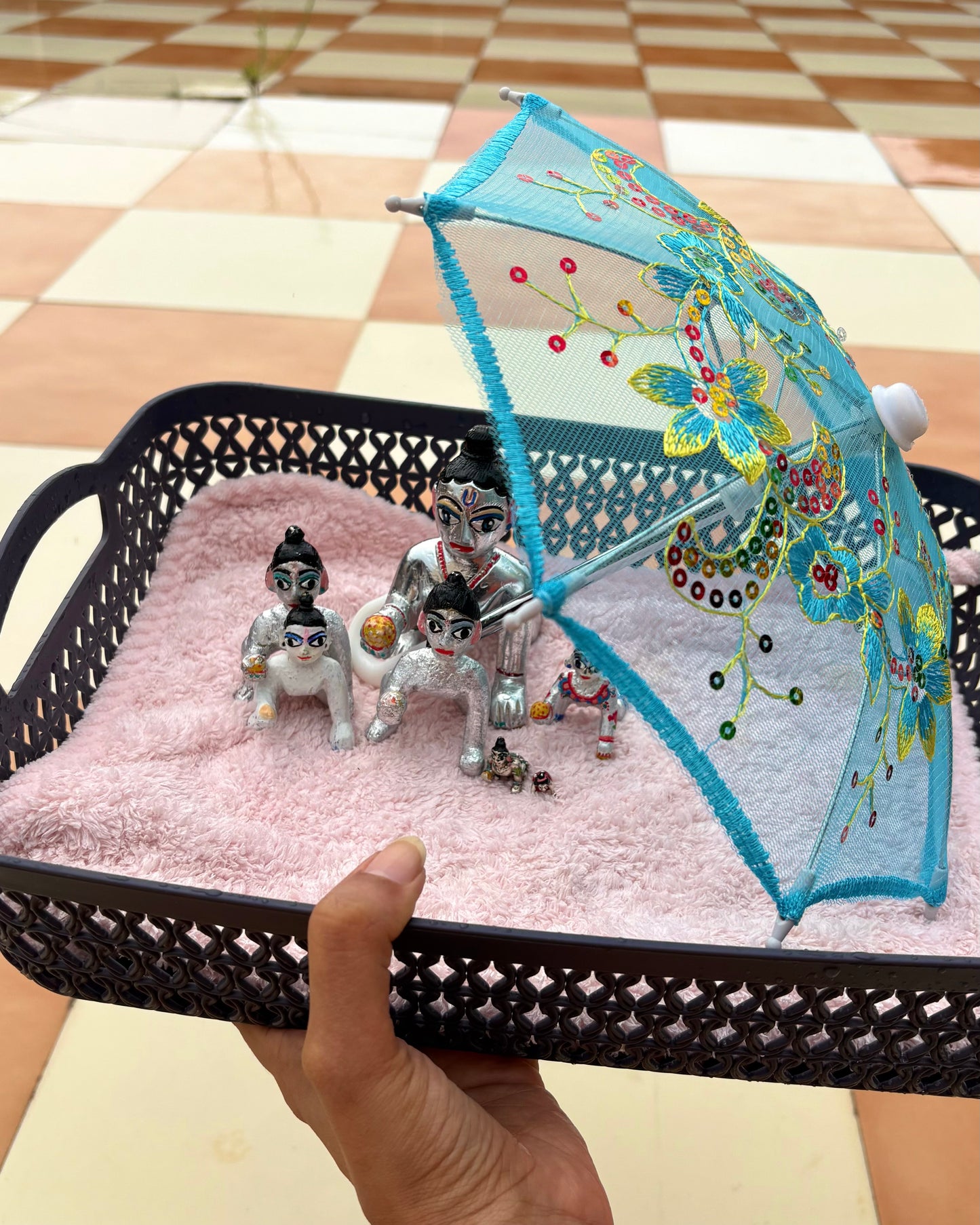 Umbrella- Sequins & Net work, with Steel handle, (Large) Premium