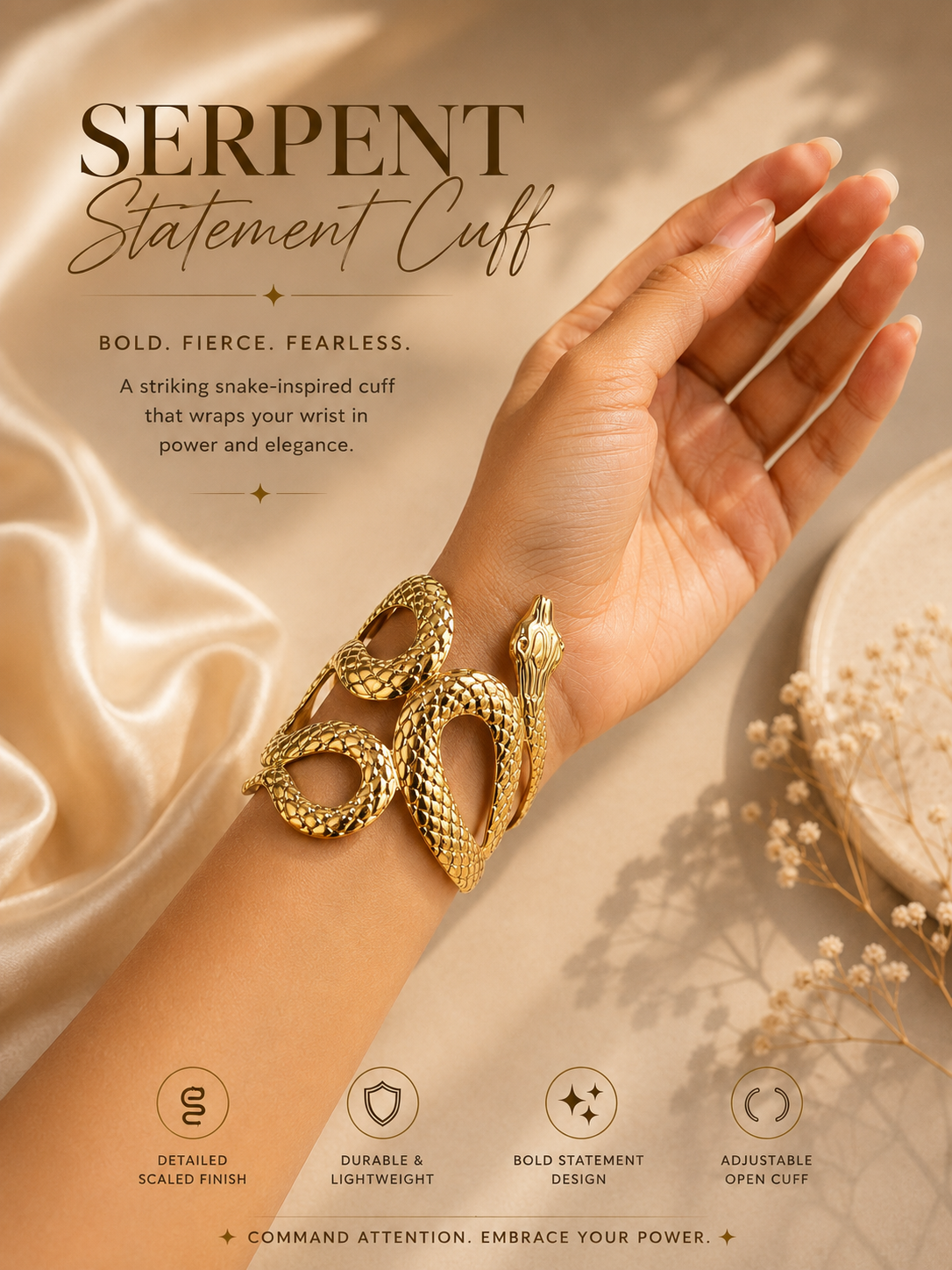 Serpent Statement Cuff Bracelet ⭐️ (Korean)
