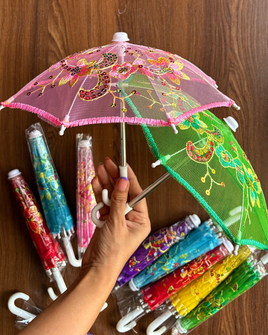 Umbrella- Sequins & Net work, with Steel handle, (Large) Premium