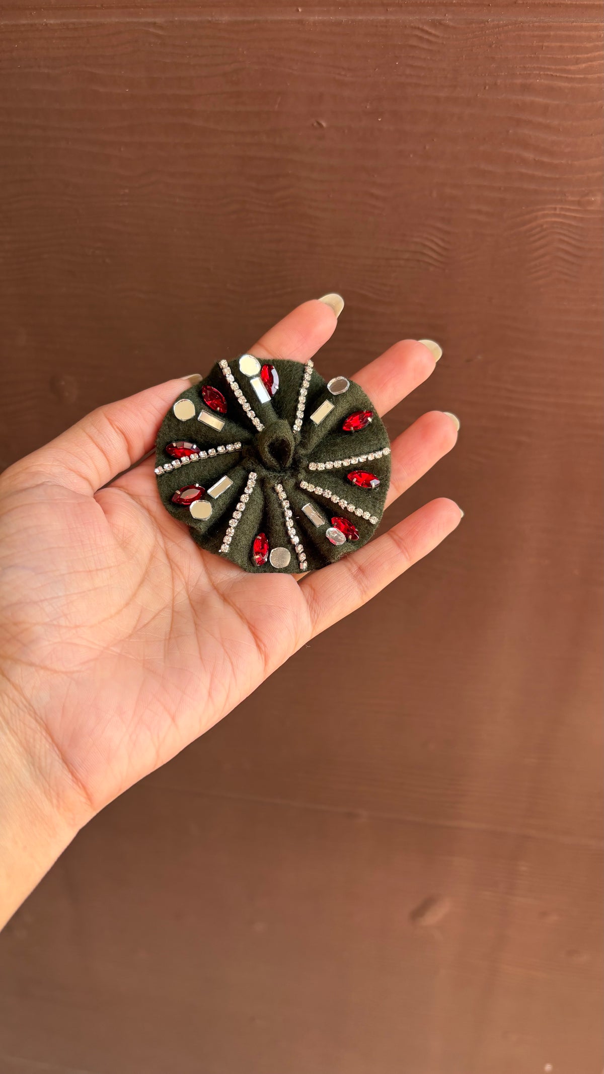 Gopu Olive Green - Red Stone (Winter frock)