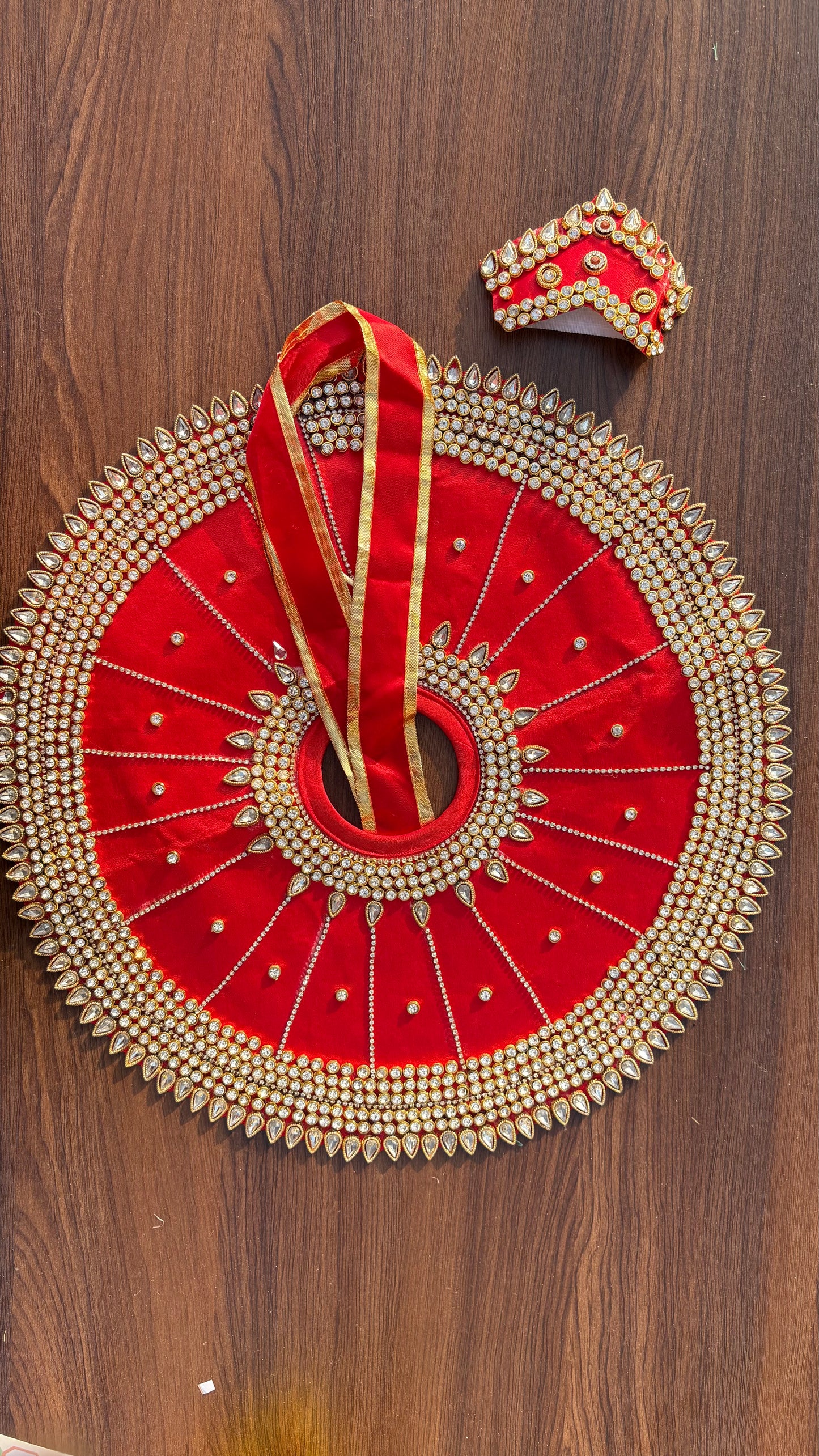 Red Heavy Kundan Work Frock Size 8,9 (16inch  frock)