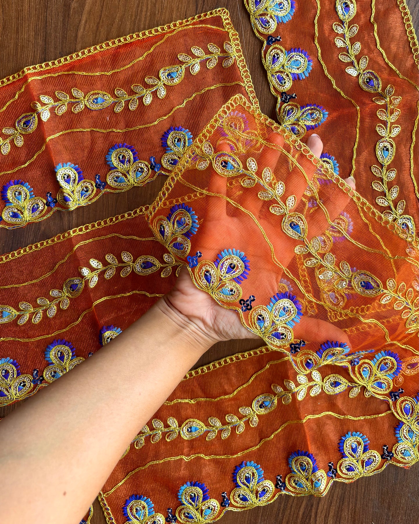 Orange blue Net Chunni (Radha Rani)🧡