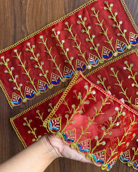 Red Golden - Blue Net Chunni (Radha Rani) ❤️