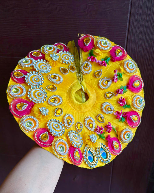 Yellow Pink Designer Frock for Size 5 Laddugopal / Radha Rani