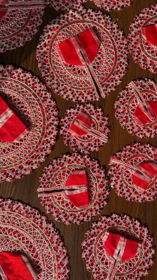 Red Designer Heavy Work Frock for Laddoo Gopal with Pearl and Stone Embroidery