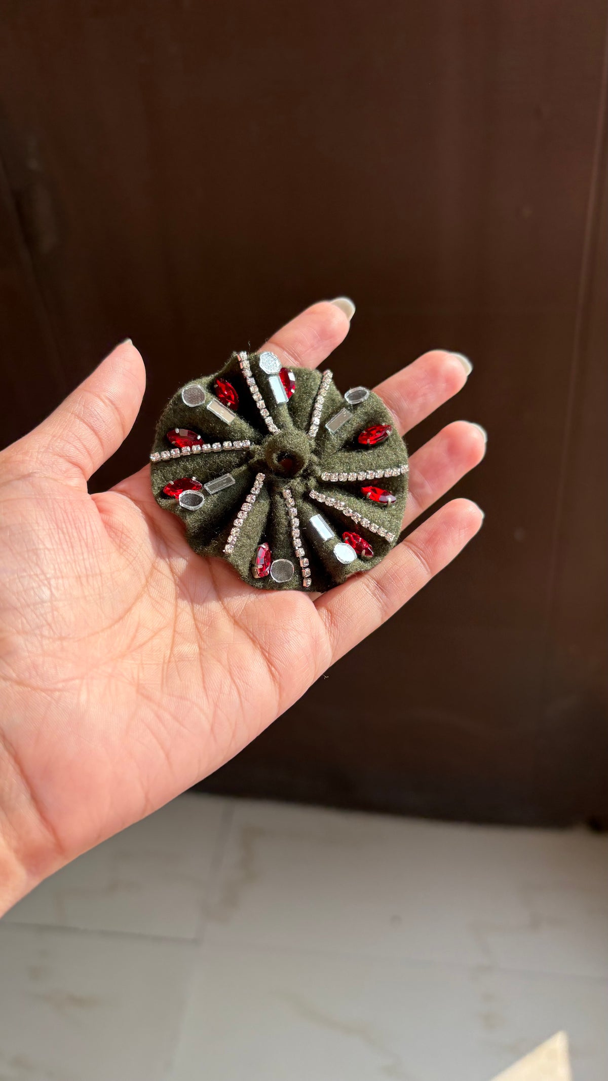 Gopu Olive Green - Red Stone (Winter frock)