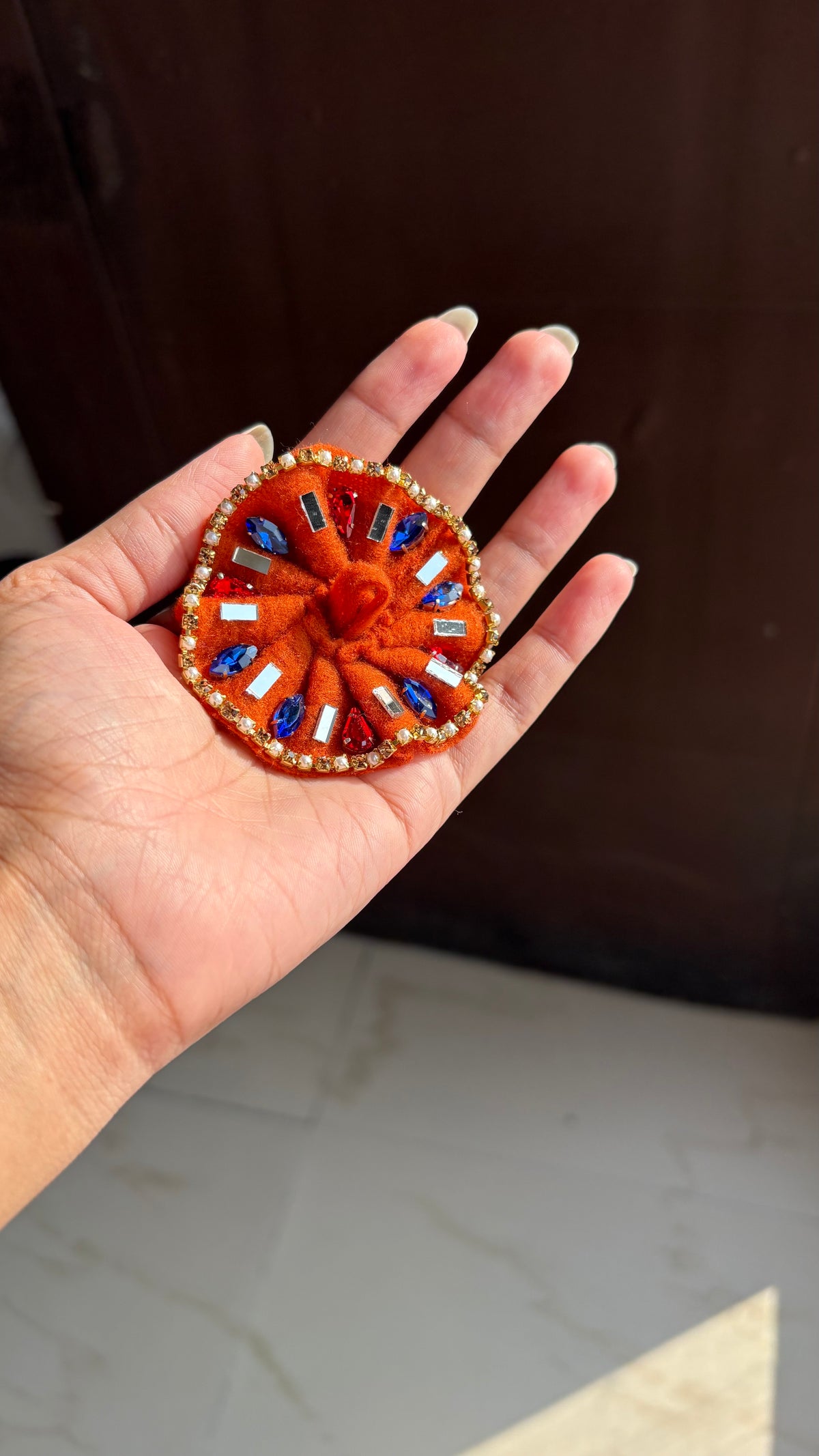 Gopu Orange & Royal Blue Stone (Winter frock)