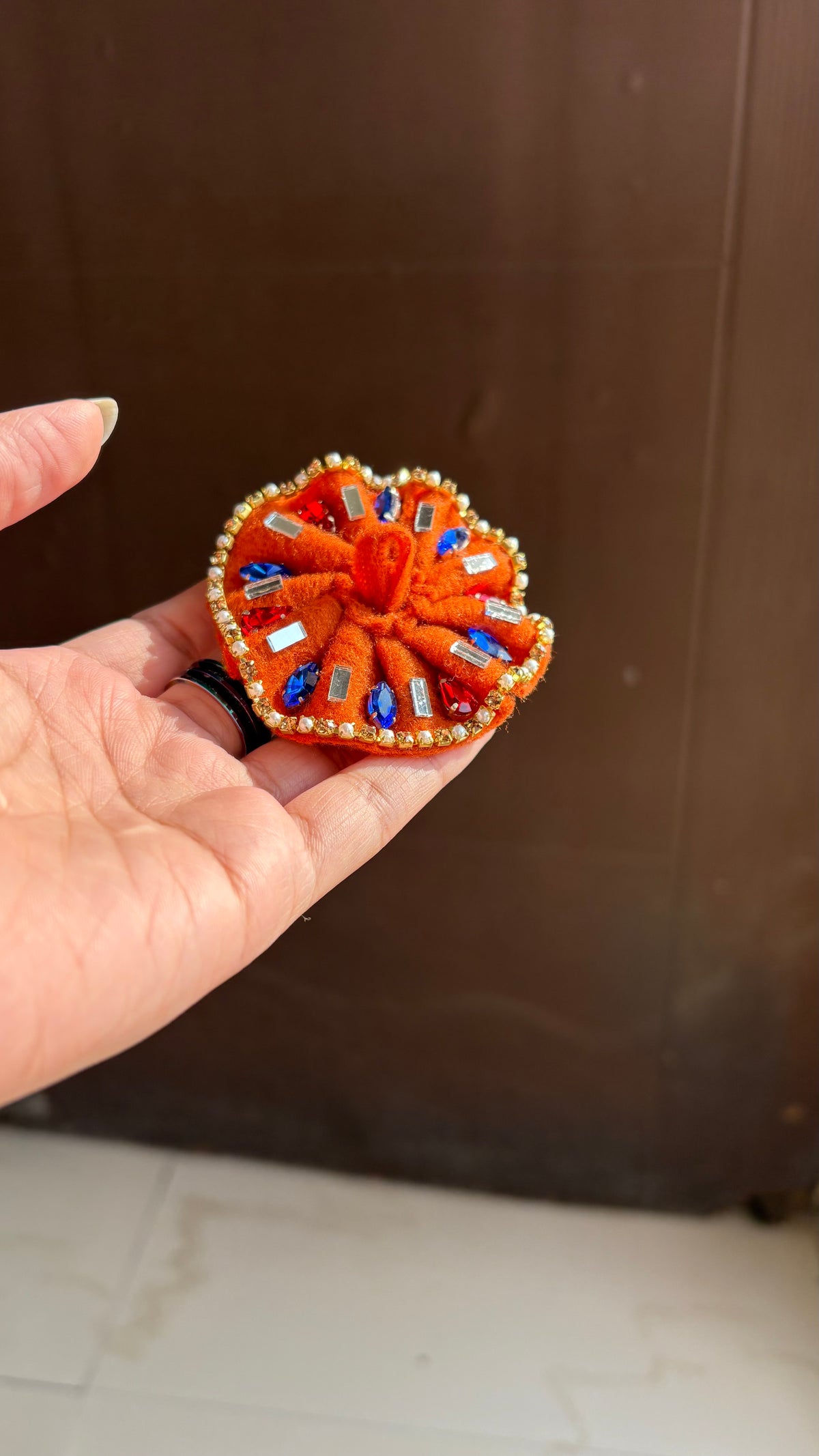 Gopu Orange & Royal Blue Stone (Winter frock)