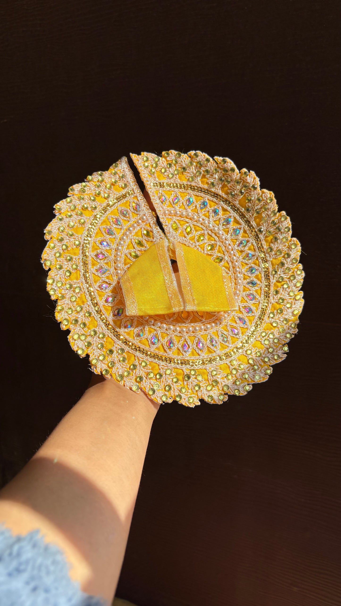 Yellow Designer Heavy Work Frock for Laddoo Gopal with Pearl and Stone Embroidery (Size 0-7)