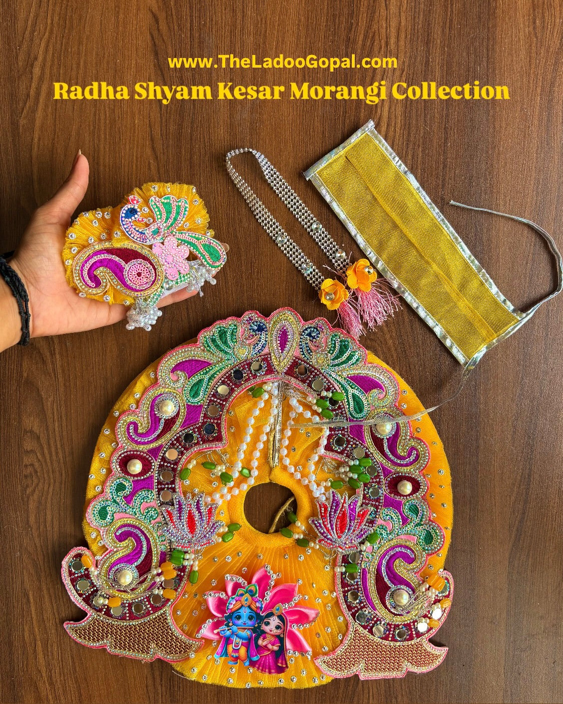 Radha Shyam Kesar Morangi Designer Poshak 💛💜 + Mukut Pagdi (Janmashtami)