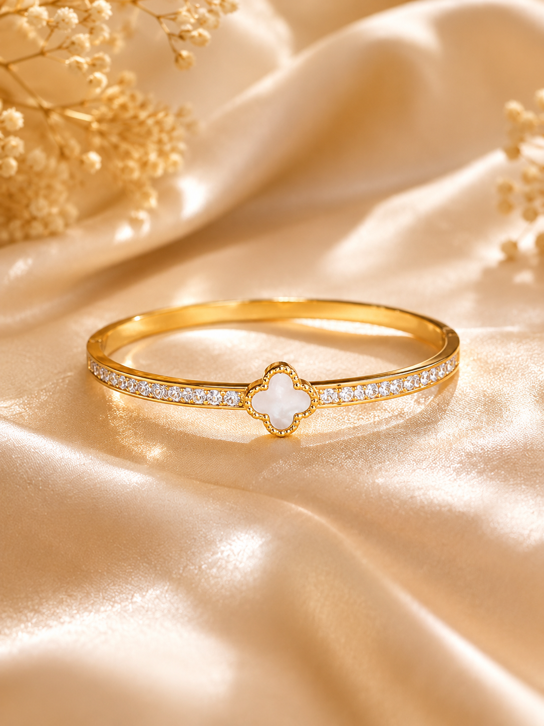 Moonlight with studded Diamond, Gold Cuff Bracelet  (Korean) ⭐️