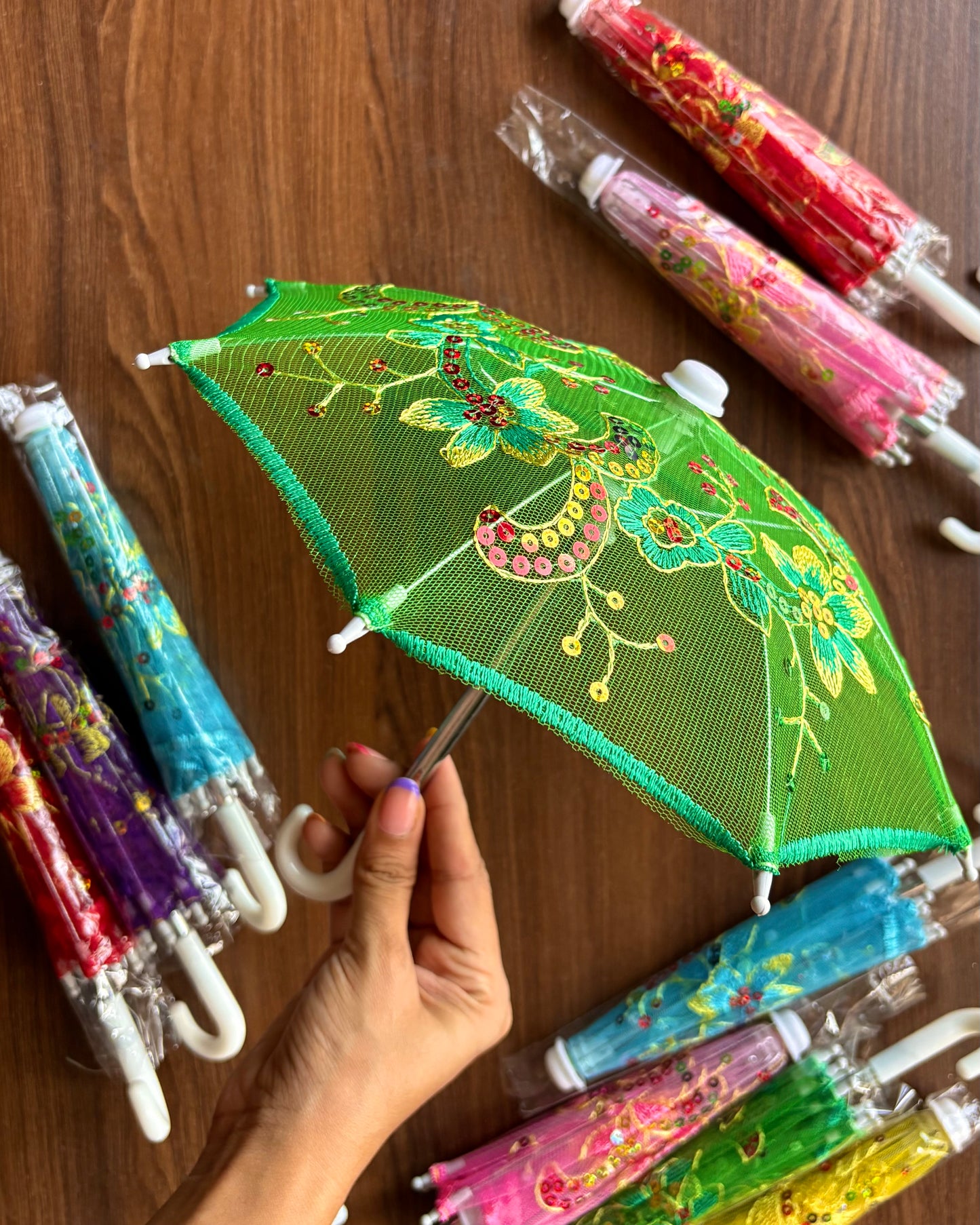 Umbrella- Sequins & Net work, with Steel handle, (Large) Premium