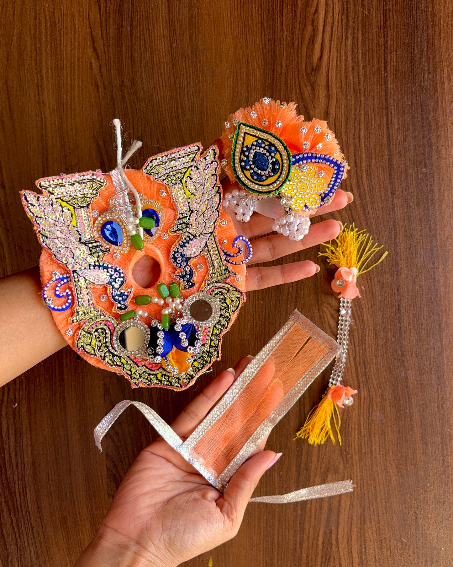 Vrindavan Kesariya Shringar 🧡 Collection + Velcro Mukut (Premium Designer Frock)