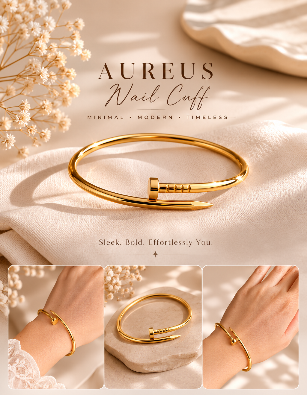Golden Nail Cuff Bracelet ⭐