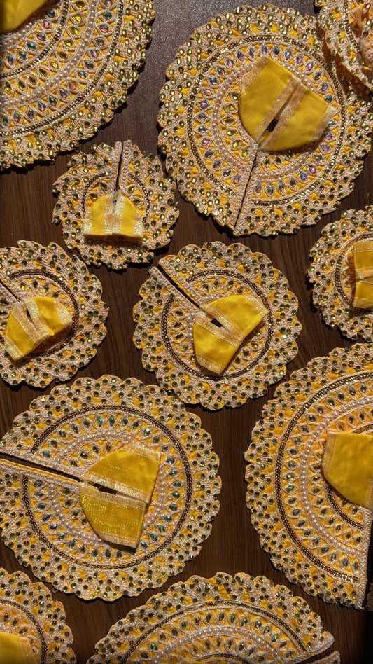 Yellow Designer Heavy Work Frock for Laddoo Gopal with Pearl and Stone Embroidery (Size 0-7)