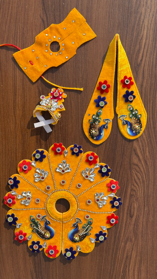 Morni 3D Flower Frocks with mukut, Patka (4pc Set) Size 3 & 4