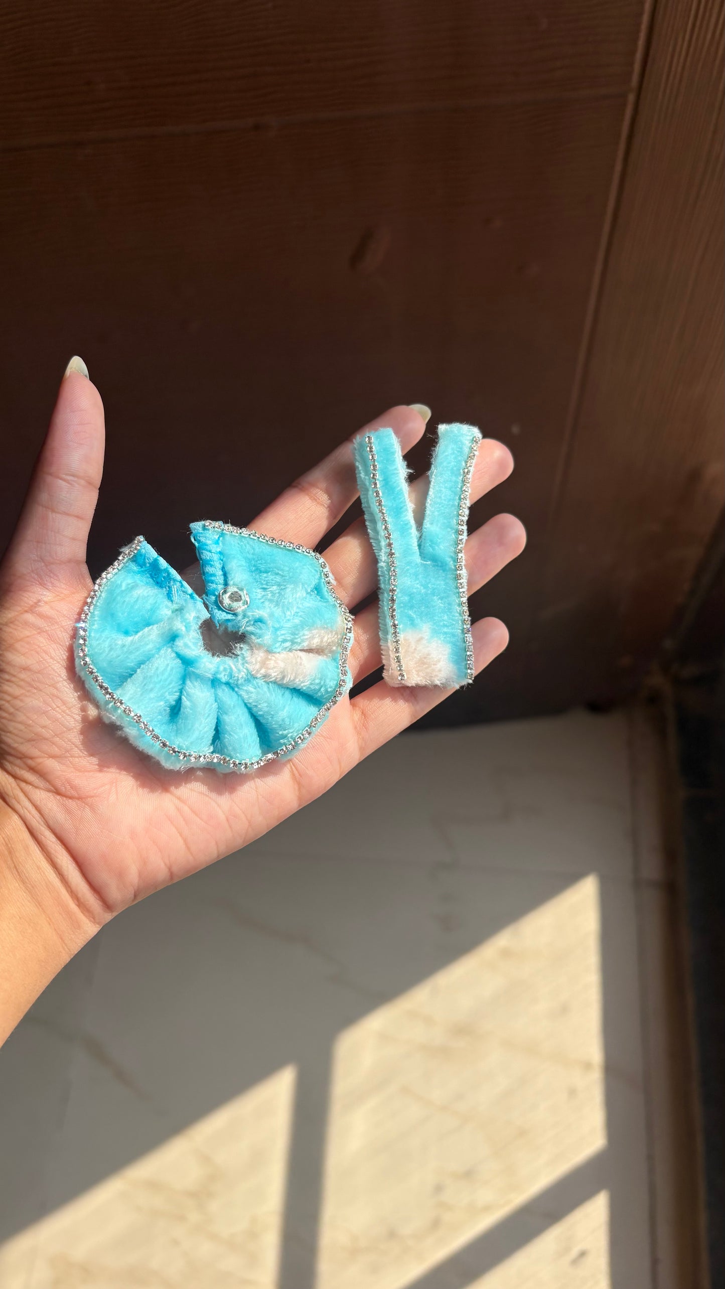 Sky blue Fur Winter Frock -Tich Button Size 000  (Handmade)