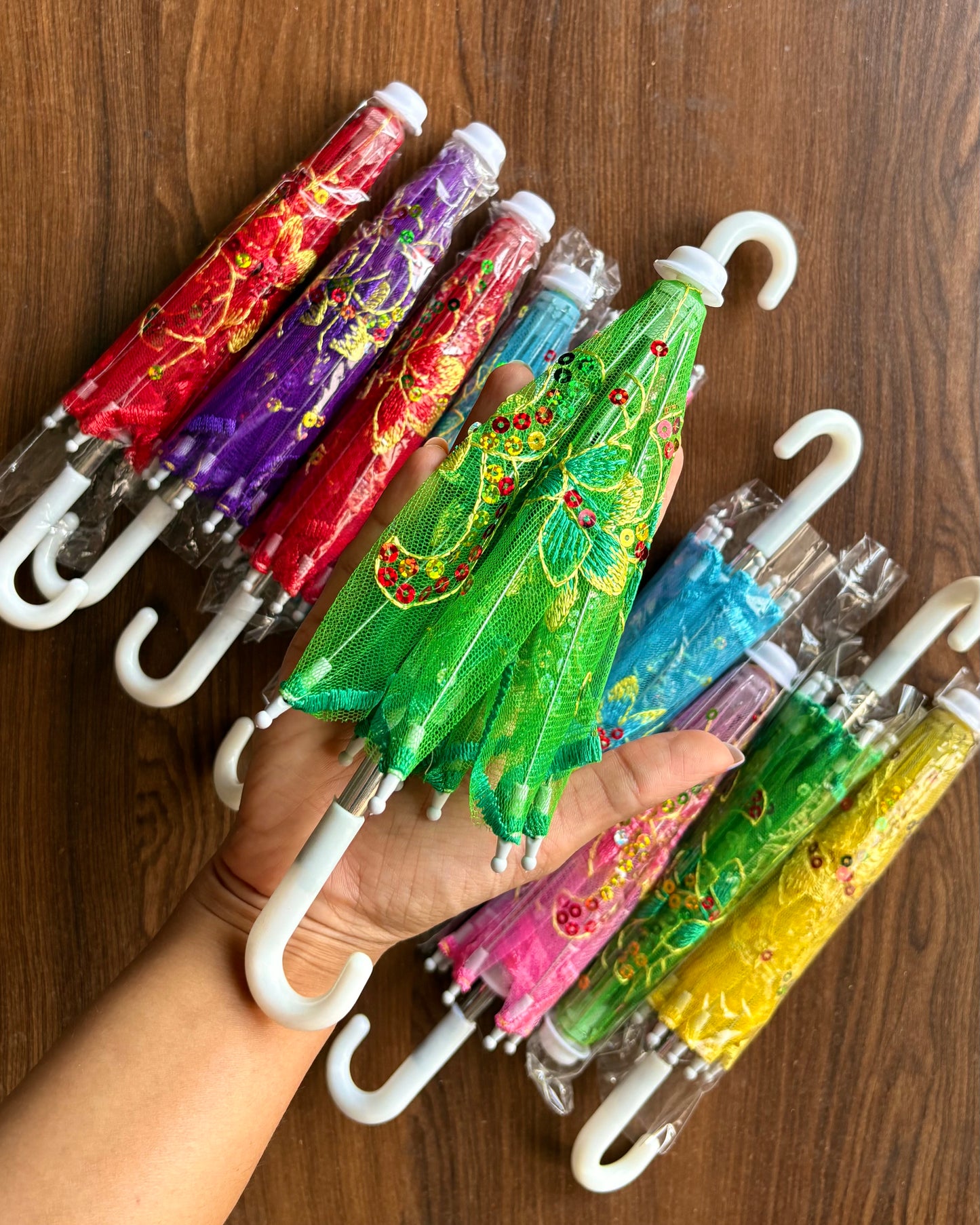 Umbrella- Sequins & Net work, with Steel handle, (Large) Premium