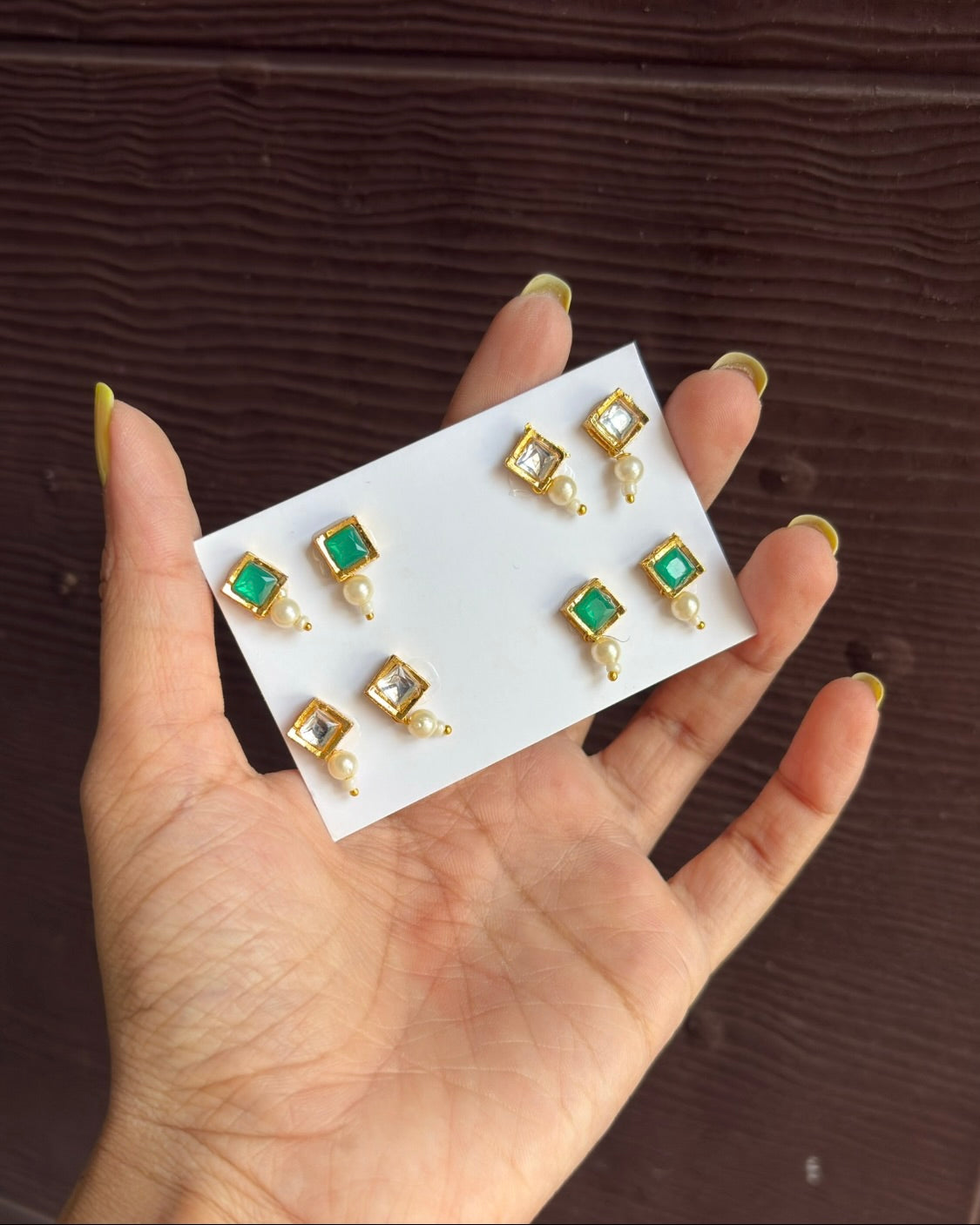 Square Kundan- Pearl Earrings for Ladoo gopal & Radha rani (Paste wale hai ) D4