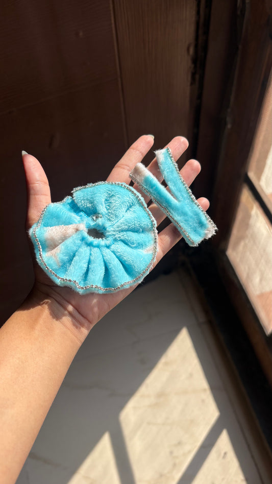 Sky blue Fur Winter Frock -Tich Button Size 000  (Handmade)