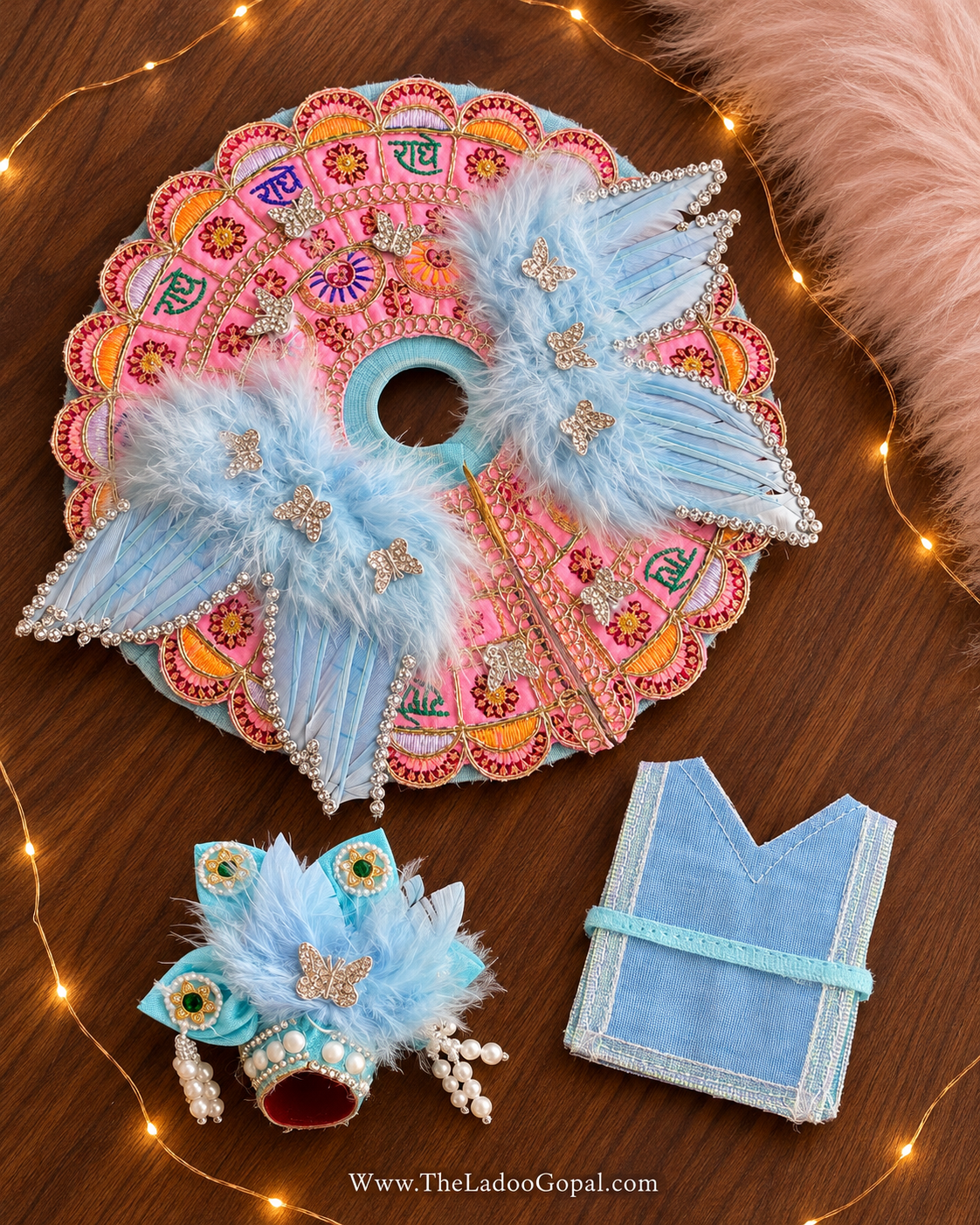 Radhe Butterfly Feather Dress 3 piece Set for Laddu Gopal