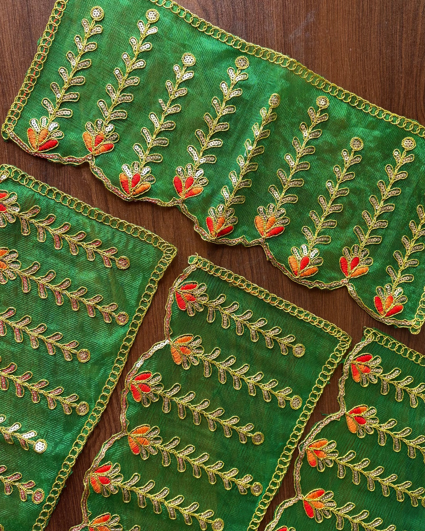 Forest Dark Green & Orange Net Chunni (Radha Rani)💚