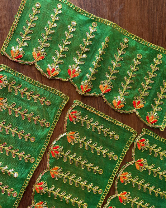 Forest Dark Green & Orange Net Chunni (Radha Rani)💚