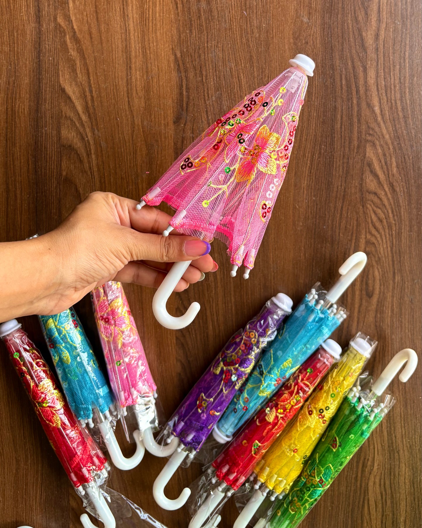 Umbrella- Sequins & Net work, with Steel handle, (Large) Premium