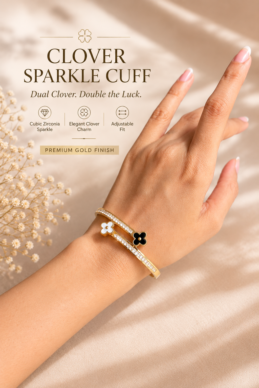 Clover Sparkle Cuff Gold Bracelet ⭐