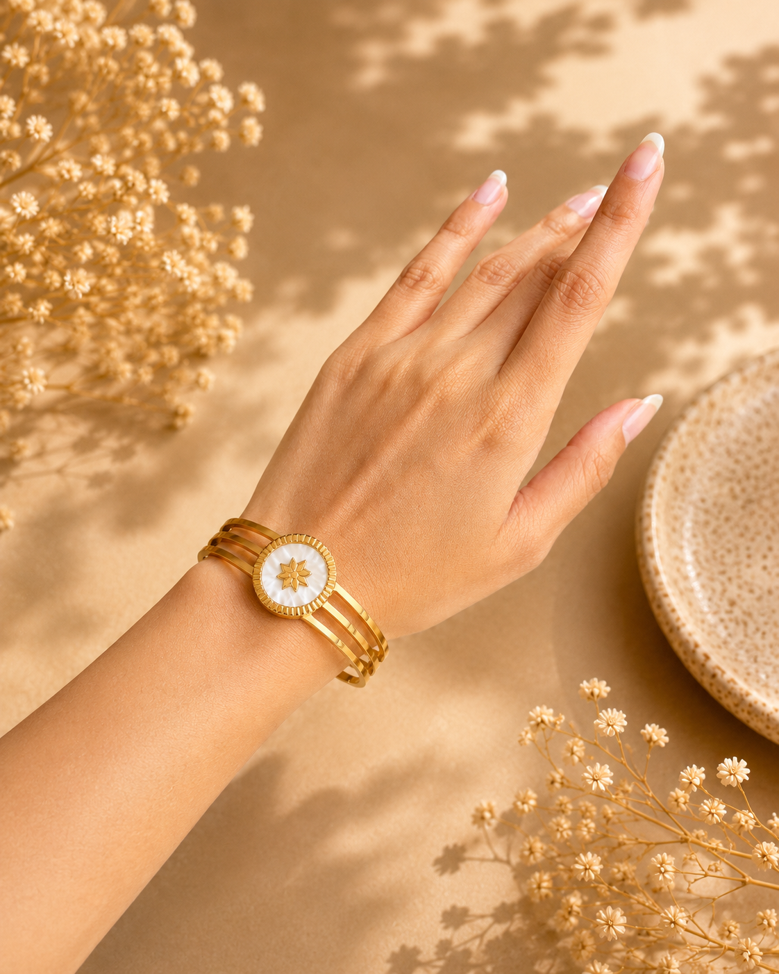 Celeste Mother of Pearl Gold Cuff Bracelet  (Korean) ⭐️