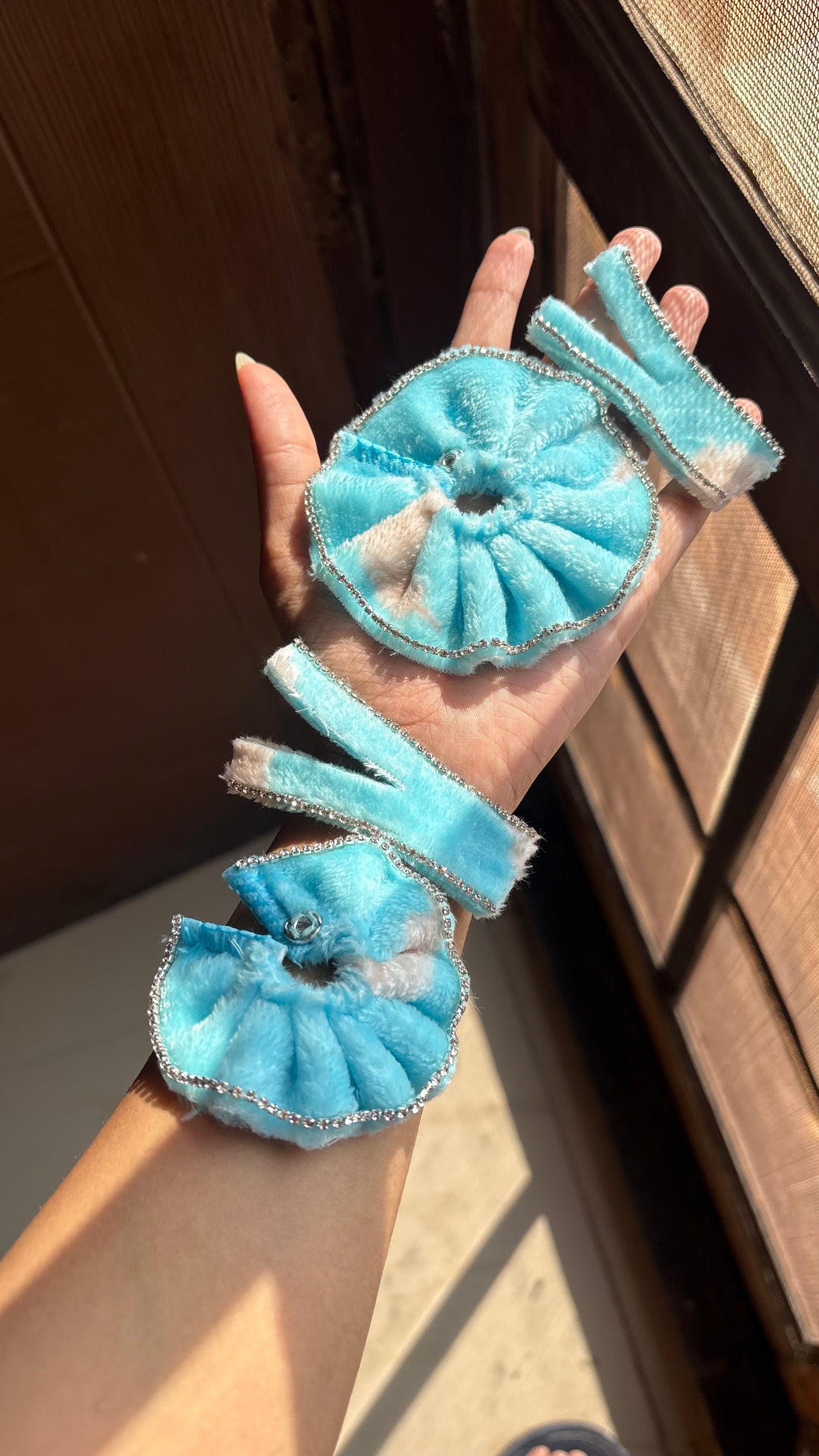 Sky blue Fur Winter Frock -Tich Button Size 000  (Handmade)