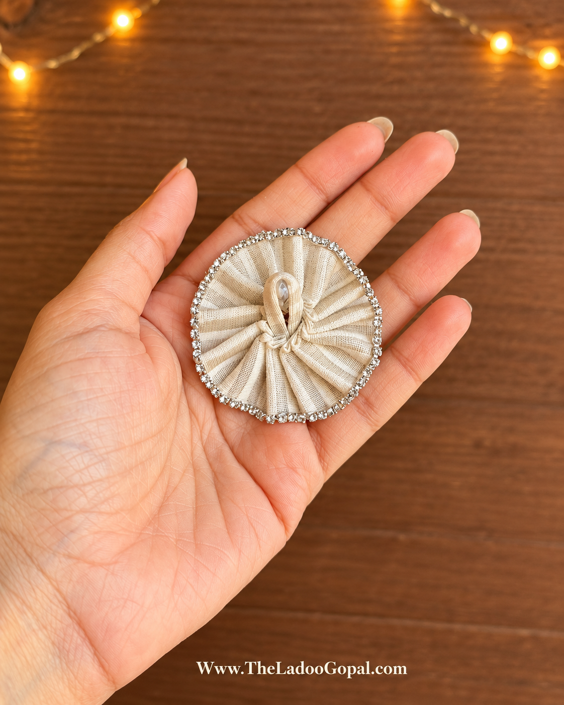 Cream Stripes Crystal Border Gopu Frock 🤍
