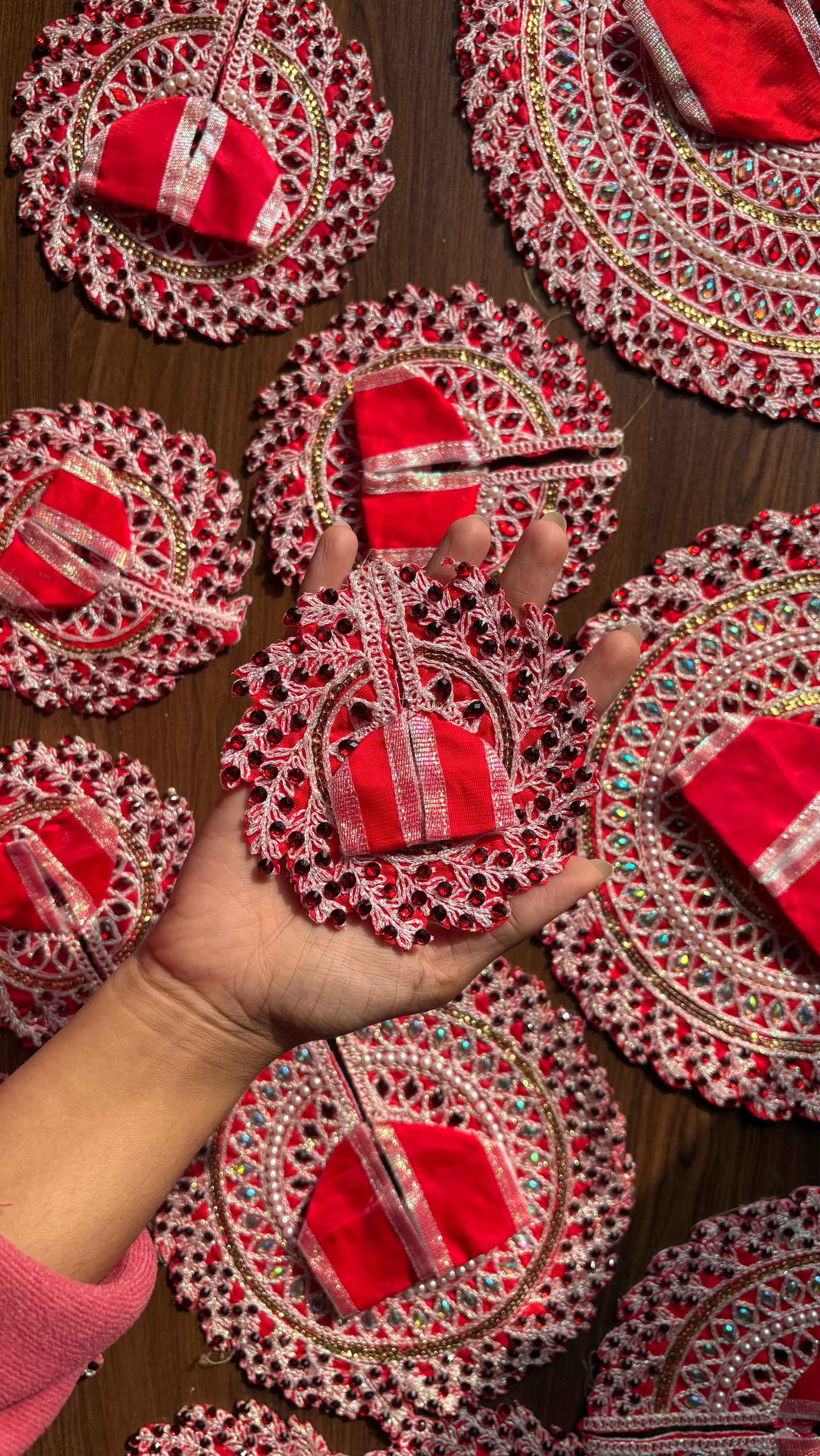 Red Designer Heavy Work Frock for Laddoo Gopal with Pearl and Stone Embroidery