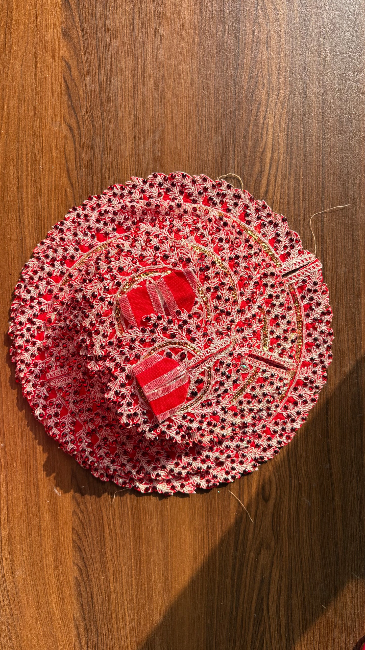 Red Designer Heavy Work Frock for Laddoo Gopal with Pearl and Stone Embroidery (Size 0-6)