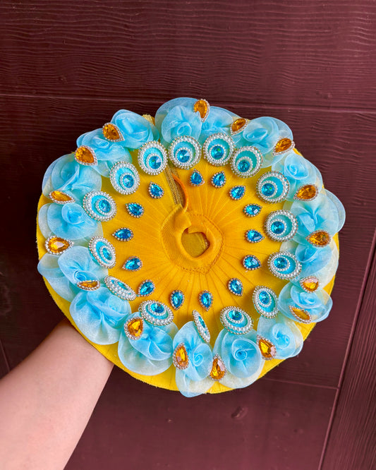 Yellow Sky Blue Designer Frock for Size 5 Laddugopal / Radha Rani