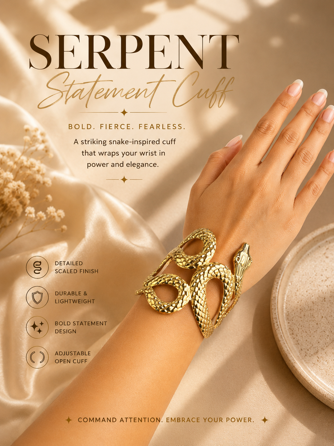 Serpent Statement Cuff Bracelet ⭐️ (Korean)
