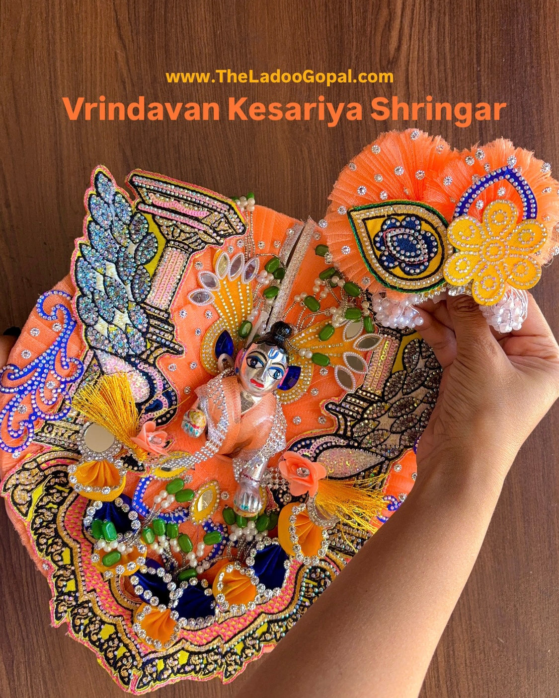 Vrindavan Kesariya Shringar 🧡 Collection + Velcro Mukut (Premium Designer Frock)