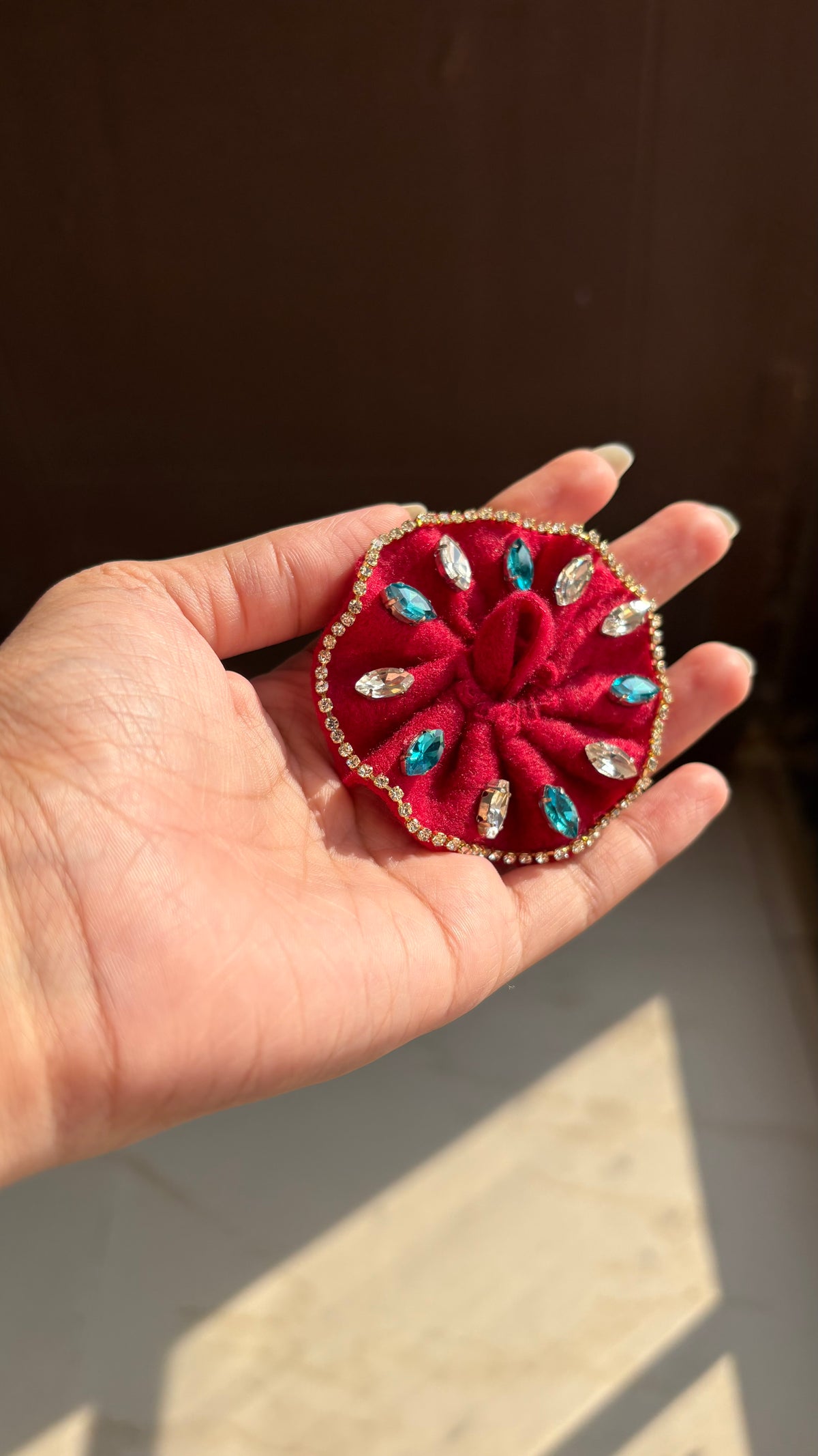 Gopu Red- Sky Blue Stone (Winter frock)