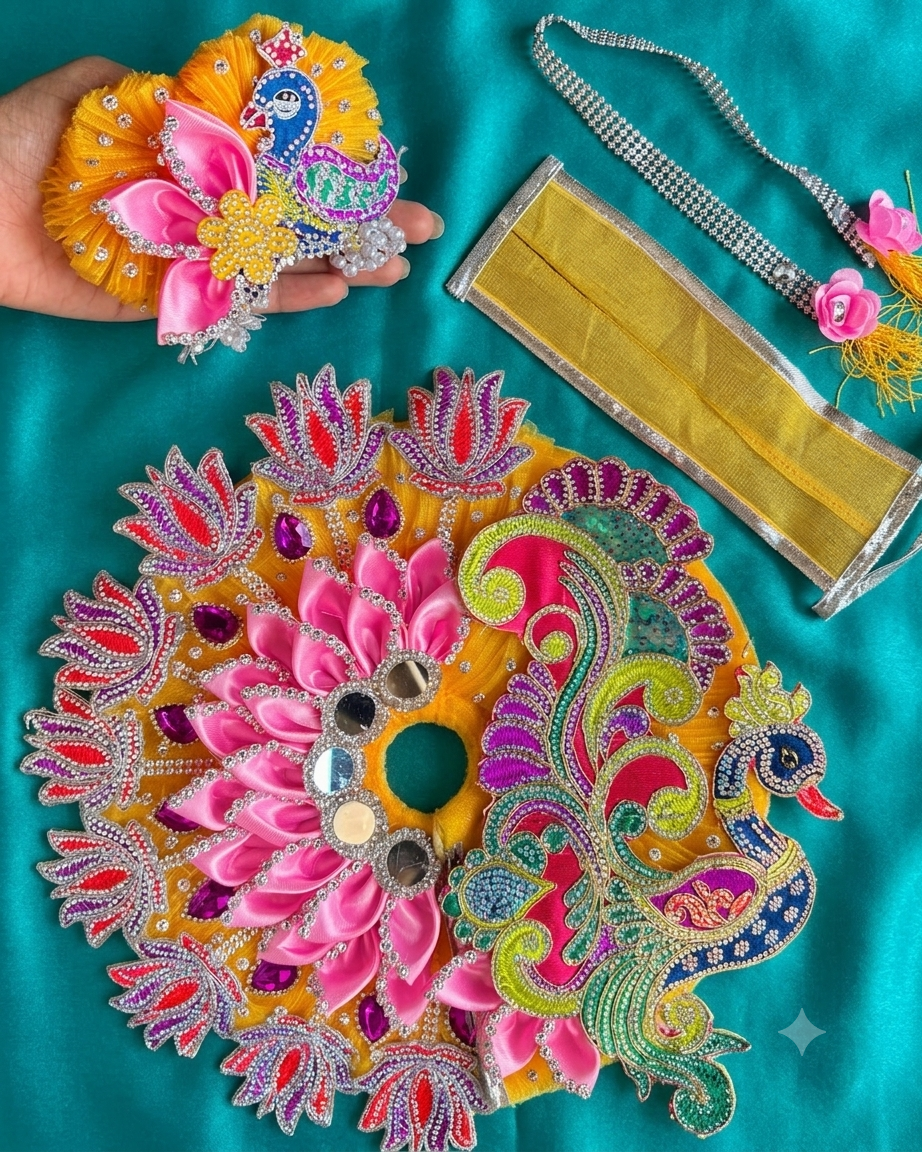 Lotus Pitambari Premium Shringar 🩷💛💜 + Mukut Pagdi & Patka (Janmashtami)