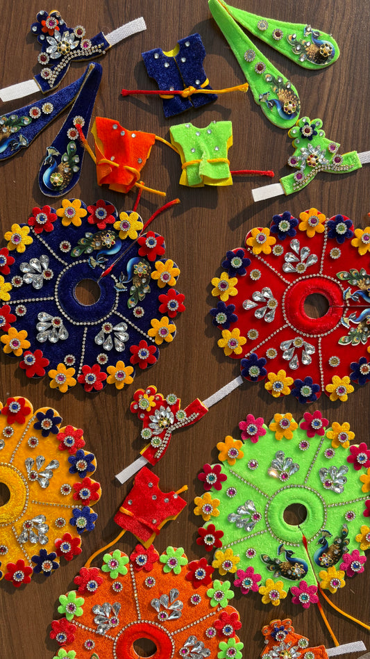 Morni 3D Flower Frocks with mukut, Patka (4pc Set) size 2